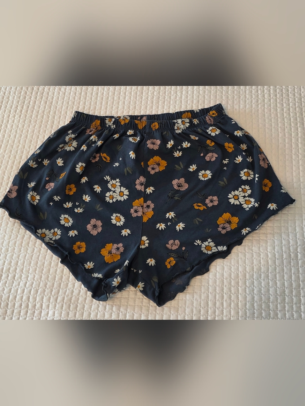 Janis Joplin Boho Floral Daisy Print Navy Sleep Shorts